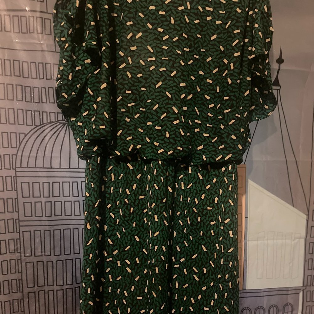 80's Jenny Label Green and White Abstract Secretary Dress